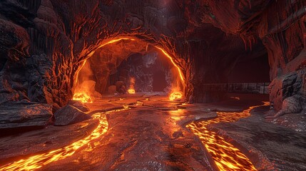Fiery VR voyage, cave's secrets - obrazy, fototapety, plakaty
