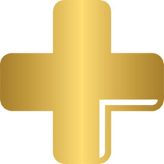 Golden health and wellness icon, golden medical cross icon