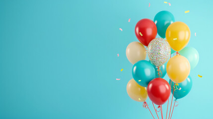 Bunch of bright balloons and space for text blue background, copy space