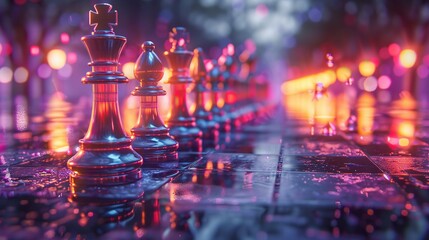 Digital chess king's gambit - obrazy, fototapety, plakaty