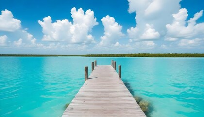 wooden-pier-in-bacalar-lagoon-with-beautiful-landscape.jpg - obrazy, fototapety, plakaty