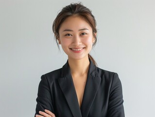 Asian investment advisor reassuring smile - obrazy, fototapety, plakaty
