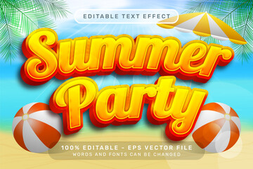 summer party 3d text effect and editable text effect with a beach background - obrazy, fototapety, plakaty