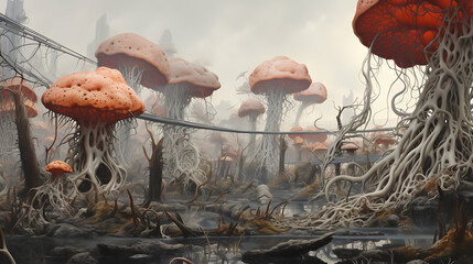 Explore captivating landscape where mycelium  - 786865324