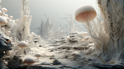 Explore captivating landscape where mycelium  - 786865329