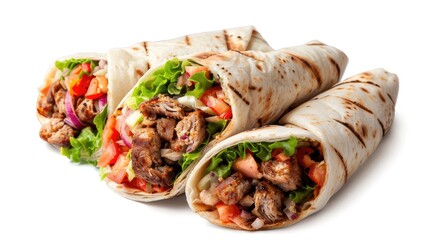 Shawarma presented against a white backdrop A popular choice for quick bites on the go