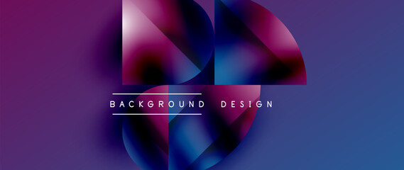 A Font with symmetrical purple, violet, magenta, and electric blue shapes like circles and triangles creating a geometric pattern for an event background design