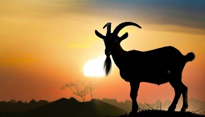silhouette of a horse in the sunset, silhouette of a goat on a farm for eid-ul-adha
