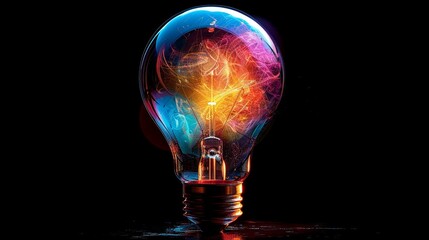 Vibrant intellect bulb on dark background