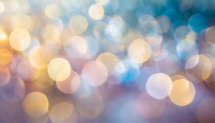 Obraz premium Abstract blur bokeh banner background. Rainbow colors, pastel purple, blue, gold yellow, white silver, pale pink bokeh background, Ai Generate
