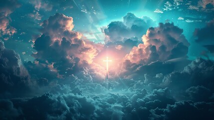 Sacred cross with heavenly clouds