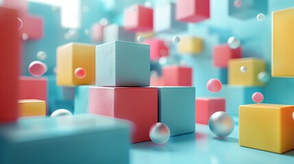Playful abstract cubes, 3D digital render