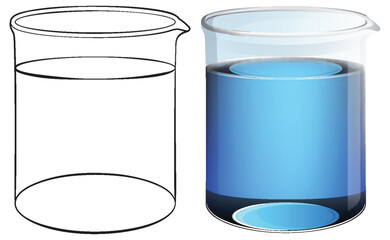 Vector illustration of a beaker filled with blue fluid