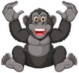 Happy gorilla cartoon sitting with hands up