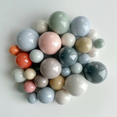 A cluster of glossy, multicolored spheres with a soft shadow on a light background.