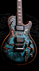 Fototapeta premium The black guitar features exquisite gold hardware