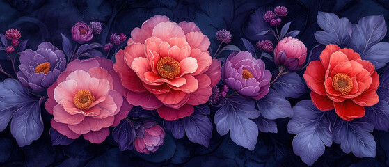 a many flowers that are on a dark background