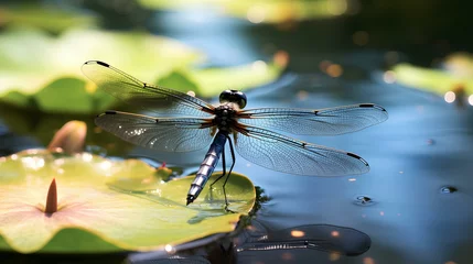 Rolgordijnen dragonfly resting on a leaf © Aqsa