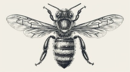 Fototapeta na wymiar Create a detailed vector engraving illustration of a honey bee on a pristine white background