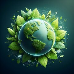 World globe with nature green leaf. Natural fresh plants using as earth ozone day background cover page or world environment day ecology wallpaper 