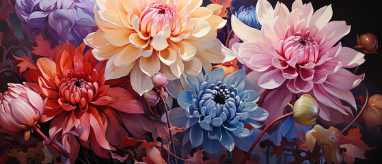 Fototapeta premium a many different colored flowers in a vase on the table