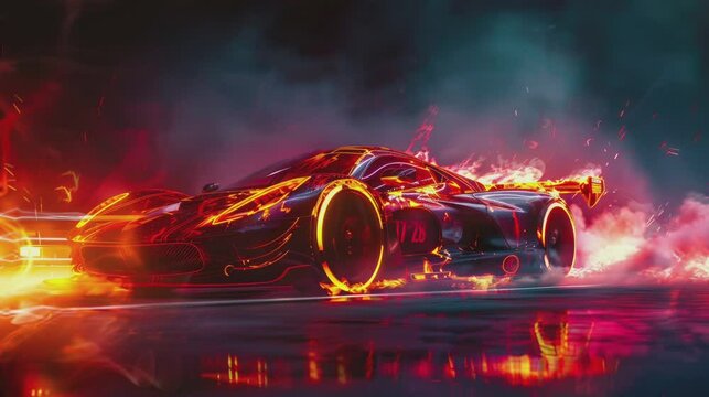 Very cool racing car there is fire and smoke . seamless looping time-lapse virtual 4k video Animation Background.