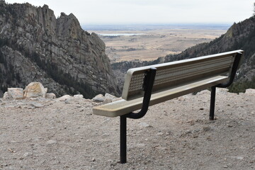 Looking Past an Empty Bench at Continental Divide Overlook near Boulder, CO