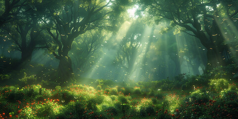 Obraz premium Sun rays in the forest