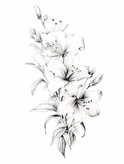 flower Wall Art, Pencil illustration, generated ai