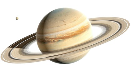 Create a visual narrative showcasing the isolated brilliance of Saturn against a clean, white backdrop, inviting observers to marvel at the planet's celestial allure - obrazy, fototapety, plakaty