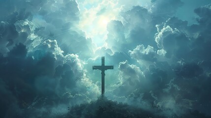 Cross of Jesus in clouded sky