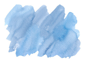 Abstract watercolor background, brush strokes with blue watercolor paint on paper, isolated on white. Hand-drawn, watercolor splash in shades of blue. An artistic spot with a gradient.