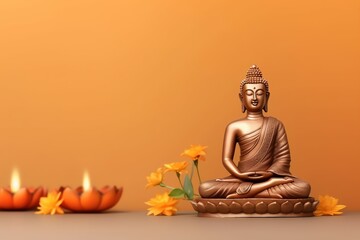 A buddha sits in vesak buddha purnima day with copy space. Background for vesak festival day