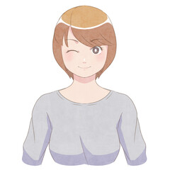 ウィンクする女性/女性のイラスト素材/透過PNG
