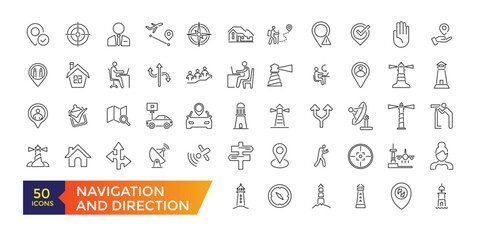 Navigation icon set. Containing map, destination, directions, distance, place, navigation and address icons. Solid icons vector collection.