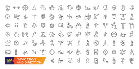 Navigation icon set. Containing map, destination, directions, distance, place, navigation and address icons. Solid icons vector collection. - obrazy, fototapety, plakaty