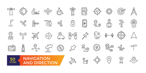 Navigation icon set. Containing map, destination, directions, distance, place, navigation and address icons. Solid icons vector collection.