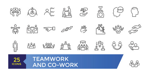 related team, teamwork, co-workers, cooperation. Linear busines simple symbol collection.