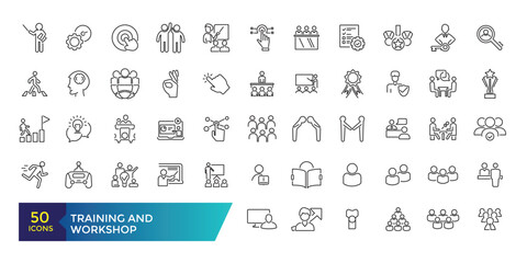 Training and Workshop line icons collection. Big UI icon set. Thin outline icons pack. Linear busines simple symbol collection.