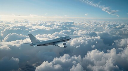 Airplane above clouds with copyspace.