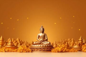 A buddha sits in vesak buddha purnima day with copy space. Background for vesak festival day