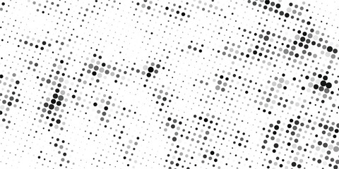 Gradient Dots Background. Grunge Pattern. Black and White Texture. Vintage Monochrome Overlay. Vector illustration