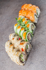 delicious fresh sushi roll philadelphia cheese with salmon eel cucumber and avocado