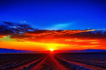 the Desert mirage reflecting fiery sunset