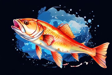 Colorful splash art image of a fish on white background