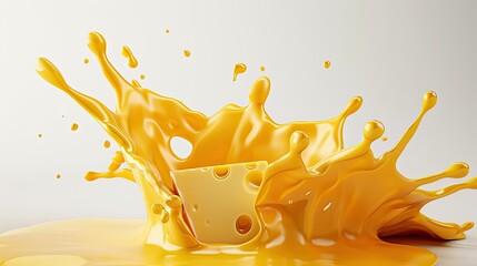 Design a realistic 3D render of isolated cheese splashes against a white background - obrazy, fototapety, plakaty