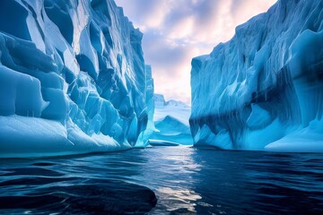 the arctic ocean with floating icebergs - obrazy, fototapety, plakaty