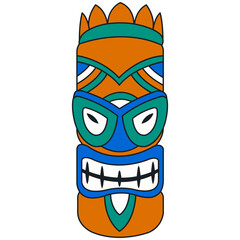 Ethnic Hawaiian Tiki Mask. Flat Cartoon Vector Illustration