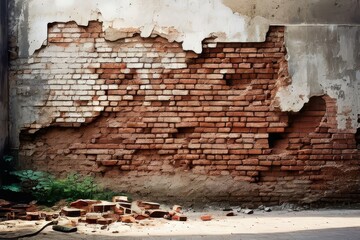 Old grunge broken brick wall texture or background