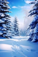 Fototapeta premium A winter scene with snow falling over mountains. Generative AI.